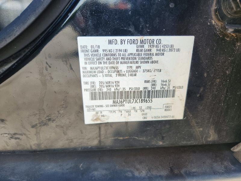 2018 Ford Ecosport მანქანა იყიდება აუქციონზე, vin: MAJ6P1UL7JC189655, აუქციონის ნომერი: 54075146