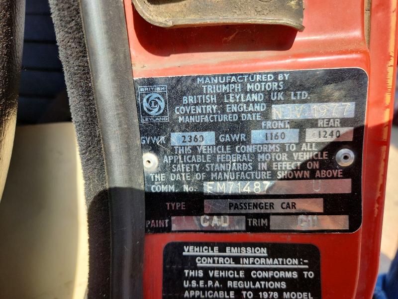 55320436 :رقم المزاد ، FM71487U vin ، 1978 Triumph Car Spitfire 1500 مزاد بيع