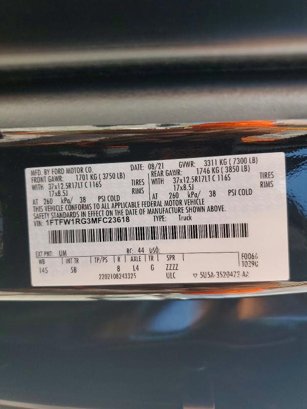 Продажа на аукционе авто 2021 Ford F150, vin: 1FTFW1RG3MFC23618, номер лота: 54555046
