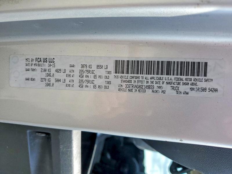 51922866 :رقم المزاد ، 3C6TRVNG0GE109833 vin ، 2016 Ram Promaster 1500 مزاد بيع