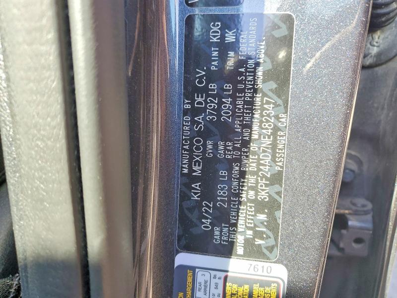 Продаж на аукціоні авто 2022 Kia Forte, vin: 3KPF24AD7NE482347, номер лоту: 52490586