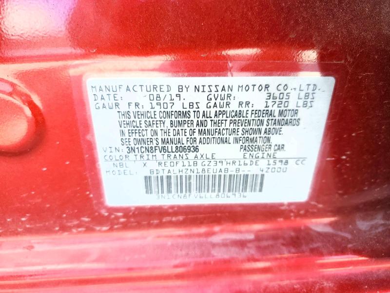 Продаж на аукціоні авто 2020 Nissan Versa, vin: 3N1CN8FV6LL806936, номер лоту: 53736996