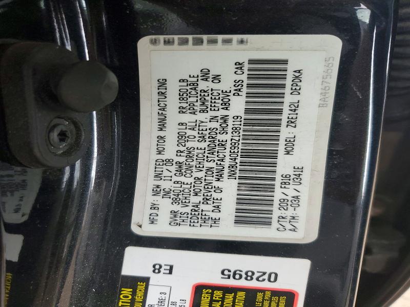 52680696 :رقم المزاد ، 1NXBU40E99Z138119 vin ، 2009 Toyota Corolla مزاد بيع