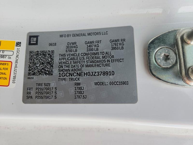Продажа на аукционе авто 2018 Chevrolet Silverado, vin: 1GCNCNEH0JZ378910, номер лота: 52240986