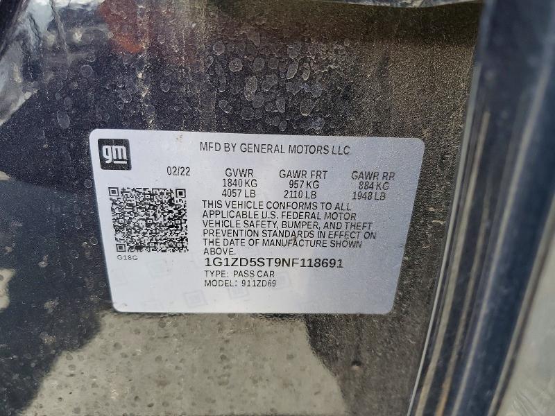 Aukcja sprzedaży 2022 Chevrolet Malibu, vin: 1G1ZD5ST9NF118691, numer aukcji: 55531226