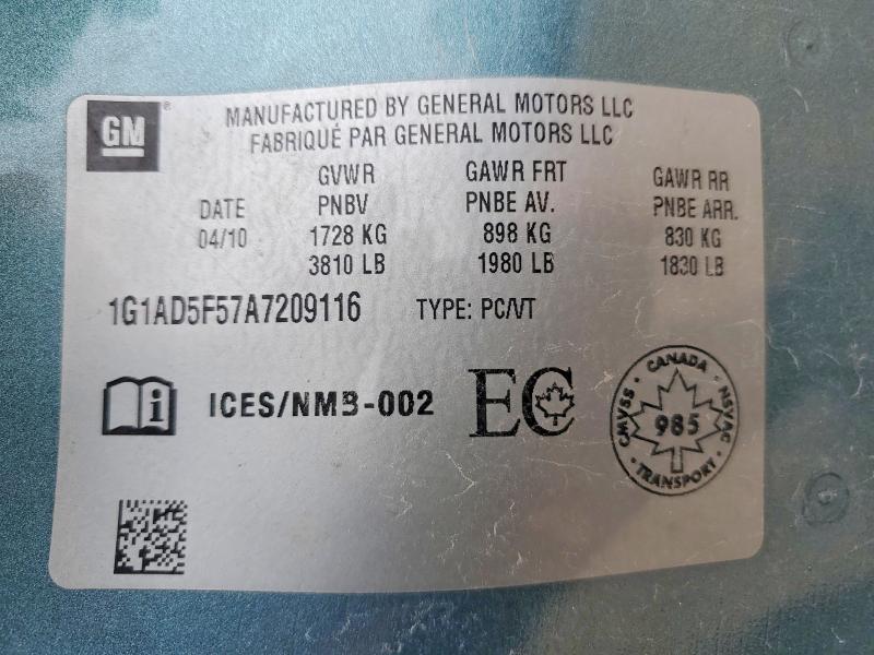 2010 Chevrolet Cobalt მანქანა იყიდება აუქციონზე, vin: 1G1AD5F57A7209116, აუქციონის ნომერი: 54598506