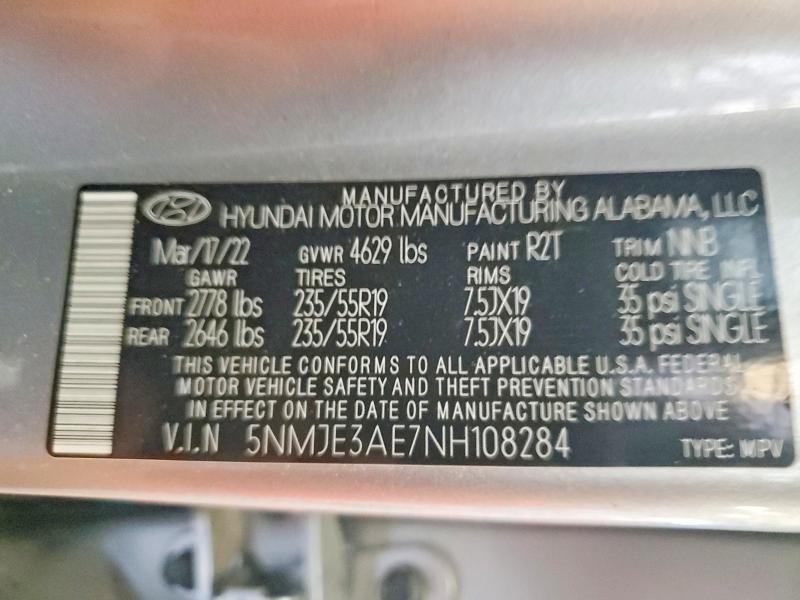 Продажа на аукционе авто 2022 Hyundai Tucson, vin: 5NMJE3AE7NH108284, номер лота: 55089276