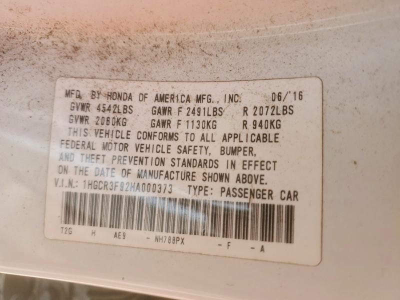 53314576 :رقم المزاد ، 1HGCR3F92HA000373 vin ، 2017 Honda Accord مزاد بيع