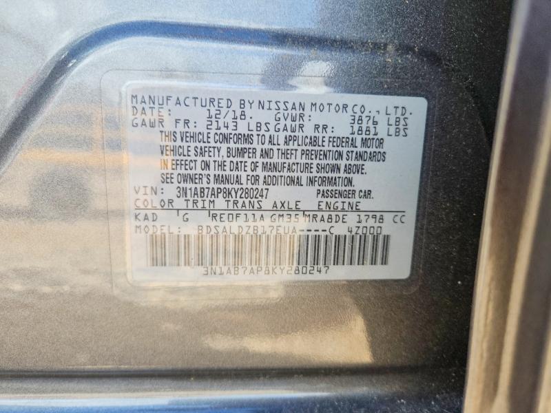 Aukcja sprzedaży 2019 Nissan Sentra, vin: 3N1AB7AP8KY280247, numer aukcji: 55533866