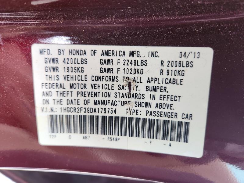 Продажа на аукционе авто 2013 Honda Accord, vin: 1HGCR2F39DA179754, номер лота: 54888946