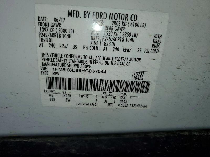 Продаж на аукціоні авто 2017 Ford Explorer, vin: 1FM5K8D89HGD57044, номер лоту: 52444546