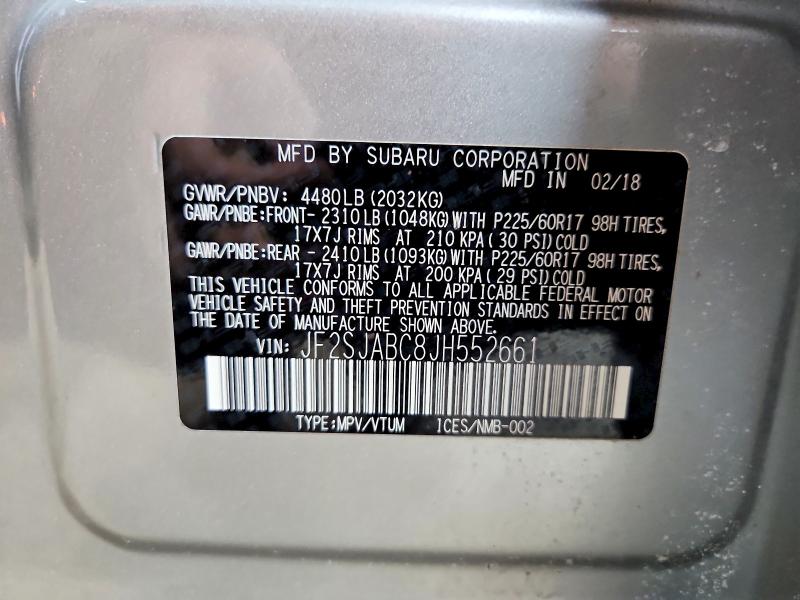 Aukcja sprzedaży 2018 Subaru Forester, vin: JF2SJABC8JH552661, numer aukcji: 53934796