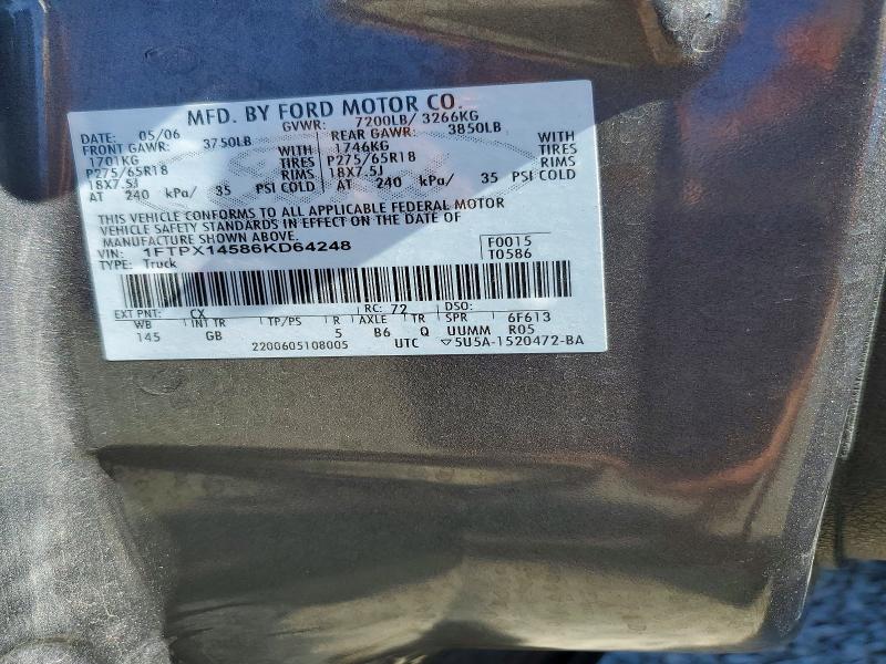 Aukcja sprzedaży 2006 Ford F150, vin: 1FTPX14586KD64248, numer aukcji: 53661226