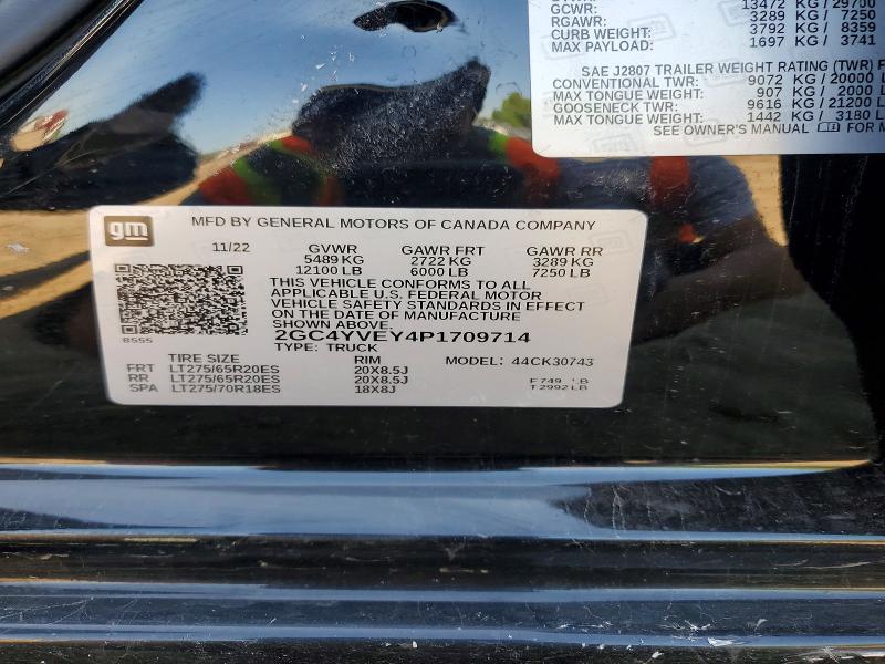 Aukcja sprzedaży 2023 Chevrolet Silverado, vin: 2GC4YVEY4P1709714, numer aukcji: 54460406