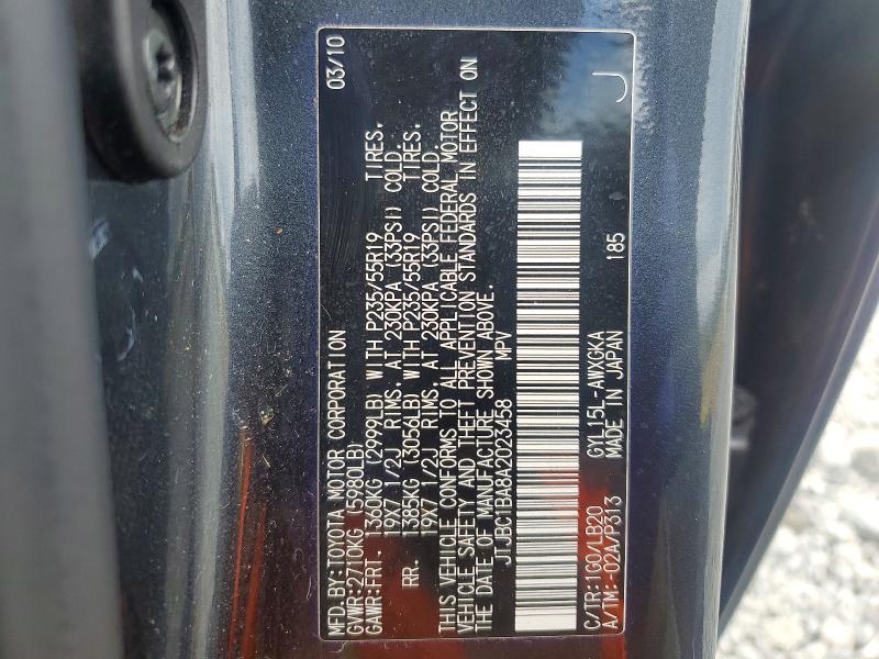 52706006 :رقم المزاد ، JTJBC1BA8A2023458 vin ، 2010 Lexus Rx مزاد بيع
