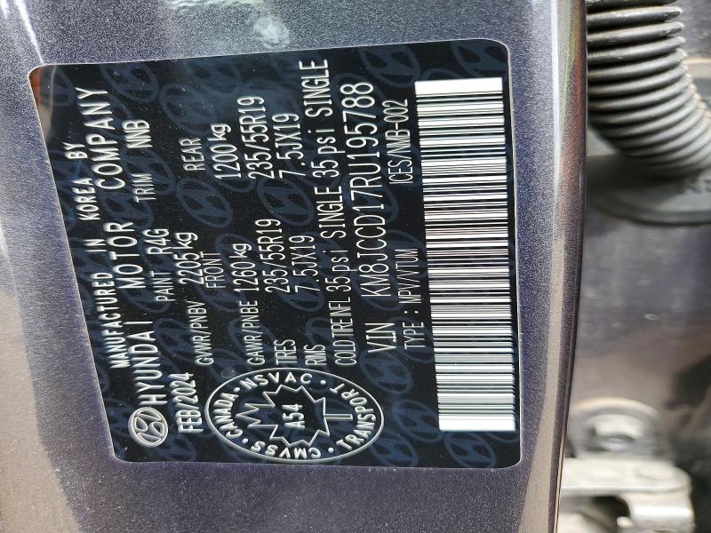 55114736 :رقم المزاد ، KM8JCCD17RU195788 vin ، 2024 Hyundai Tucson مزاد بيع