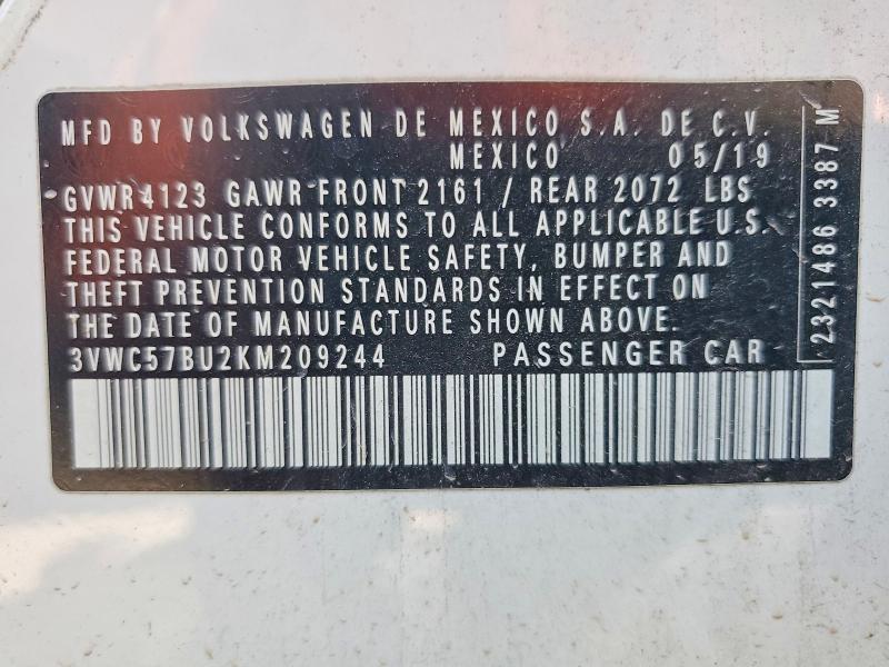 53091236 :رقم المزاد ، 3VWC57BU2KM209244 vin ، 2019 Volkswagen Jetta مزاد بيع