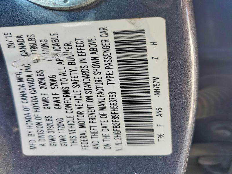 Продаж на аукціоні авто 2015 Honda Civic, vin: 2HGFB2F89FH563793, номер лоту: 54760816