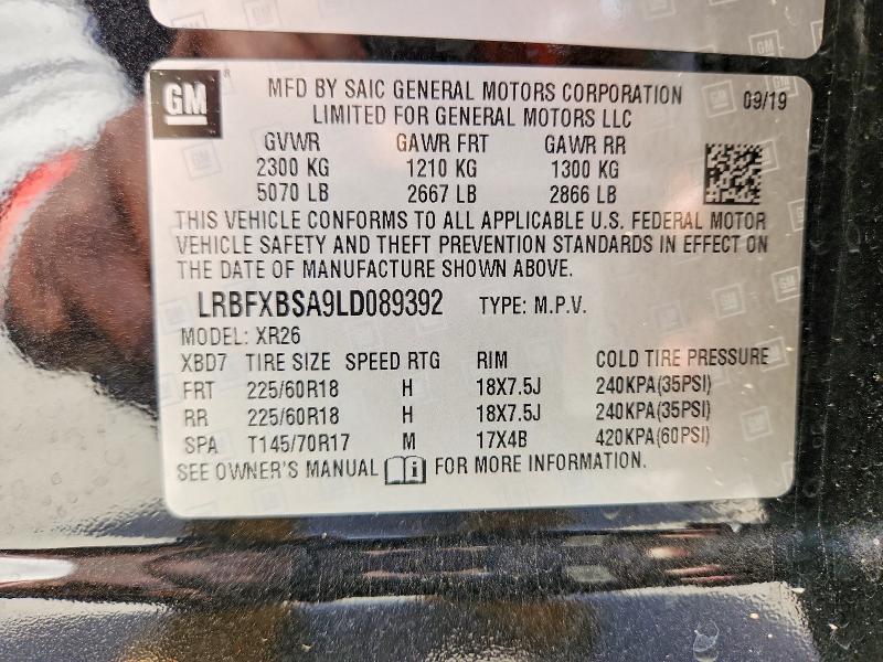 2020 Buick Envision მანქანა იყიდება აუქციონზე, vin: LRBFXBSA9LD089392, აუქციონის ნომერი: 52118256