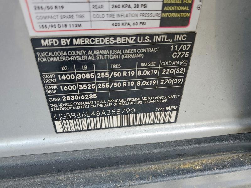 Продажа на аукционе авто 2008 Mercedes-benz Ml, vin: 4JGBB86E48A358790, номер лота: 52594836