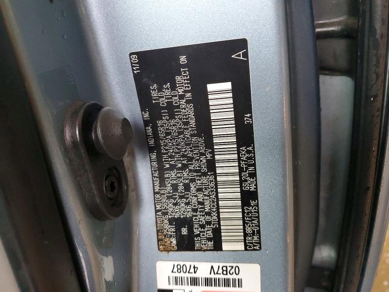 Продажа на аукционе авто 2010 Toyota Sienna, vin: 5TDKK4CC2AS336361, номер лота: 54731946