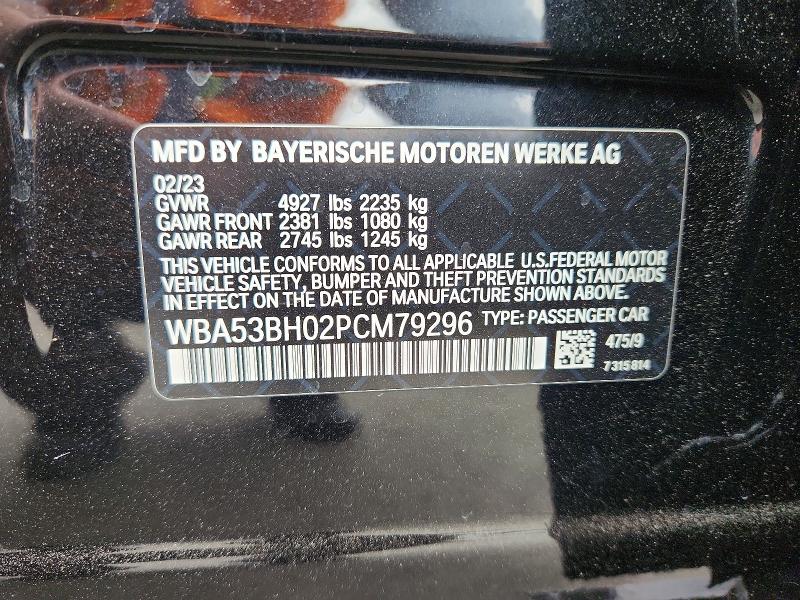 54834826 :رقم المزاد ، WBA53BH02PCM79296 vin ، 2023 Bmw 530 مزاد بيع