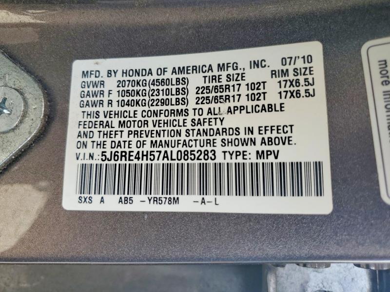 Auction sale of the 2010 Honda Cr-v, vin: 5J6RE4H57AL085283, lot number: 52174896