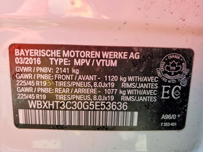 Aukcja sprzedaży 2016 Bmw X1, vin: WBXHT3C30G5E53636, numer aukcji: 53398106