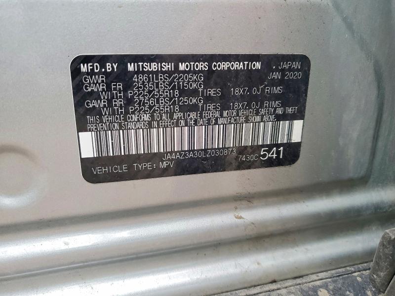 52994086 :رقم المزاد ، JA4AZ3A30LZ030873 vin ، 2020 Mitsubishi Outlander مزاد بيع