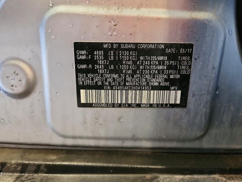 Продажа на аукционе авто 2017 Subaru Outback, vin: 4S4BSAKC2H3414953, номер лота: 54164196
