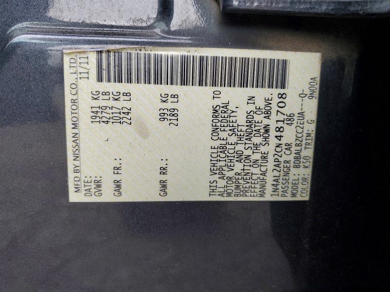 53809156 :رقم المزاد ، 1N4AL2AP2CN481708 vin ، 2012 Nissan Altima مزاد بيع