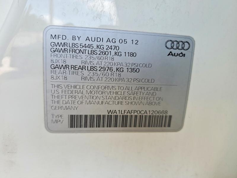 Aukcja sprzedaży 2012 Audi Q5, vin: WA1LFAFP0CA120668, numer aukcji: 53906376