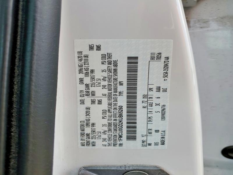 52682786 :رقم المزاد ، 1FMCU0GD2KUB65260 vin ، 2019 Ford Escape مزاد بيع