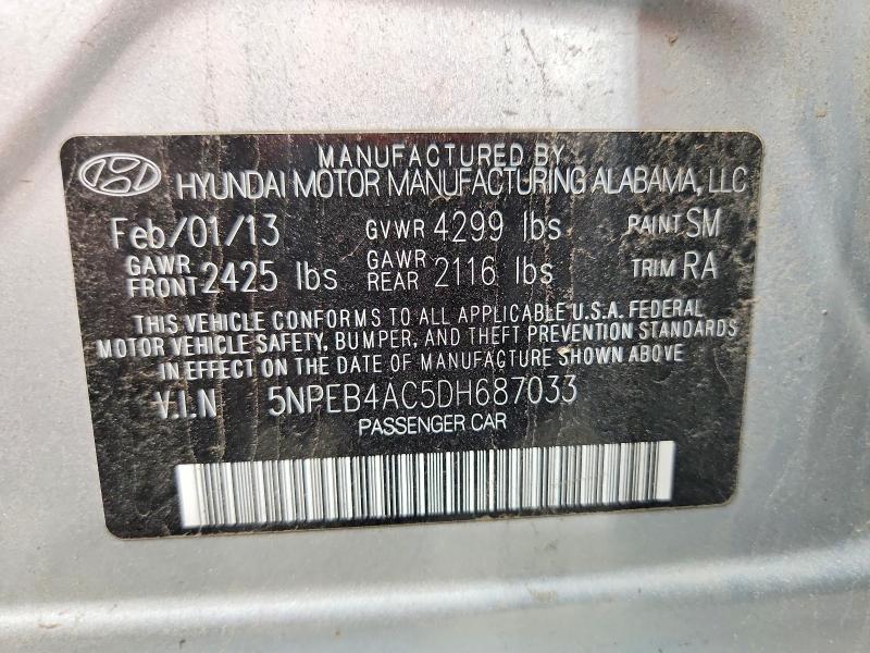 Продаж на аукціоні авто 2013 Hyundai Sonata, vin: 5NPEB4AC5DH687033, номер лоту: 55276116