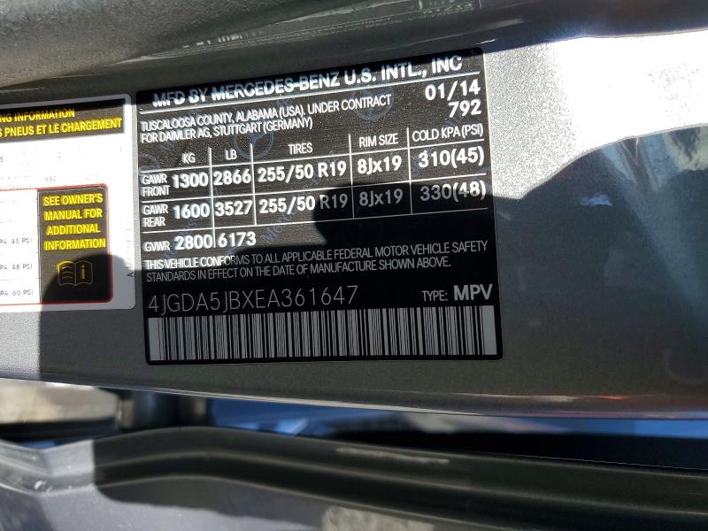 2014 Mercedes-benz Ml მანქანა იყიდება აუქციონზე, vin: 4JGDA5JBXEA361647, აუქციონის ნომერი: 52558606