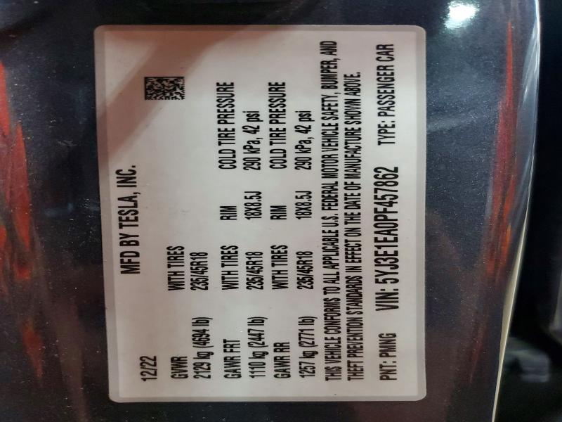 Aukcja sprzedaży 2023 Tesla Model 3, vin: 5YJ3E1EA0PF457862, numer aukcji: 54070456