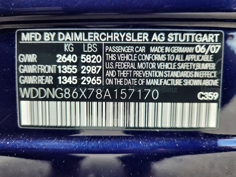 Aukcja sprzedaży 2008 Mercedes-benz S, vin: WDDNG86X78A157170, numer aukcji: 54765386