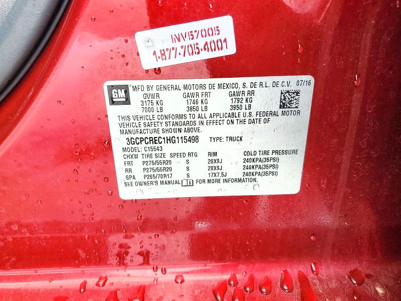 52593676 :رقم المزاد ، 3GCPCREC1HG115498 vin ، 2017 Chevrolet Silverado مزاد بيع