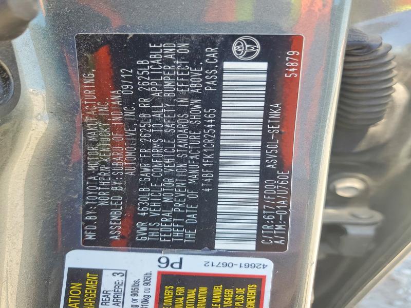 54426856 :رقم المزاد ، 4T4BF1FK1CR254465 vin ، 2012 Toyota Camry مزاد بيع