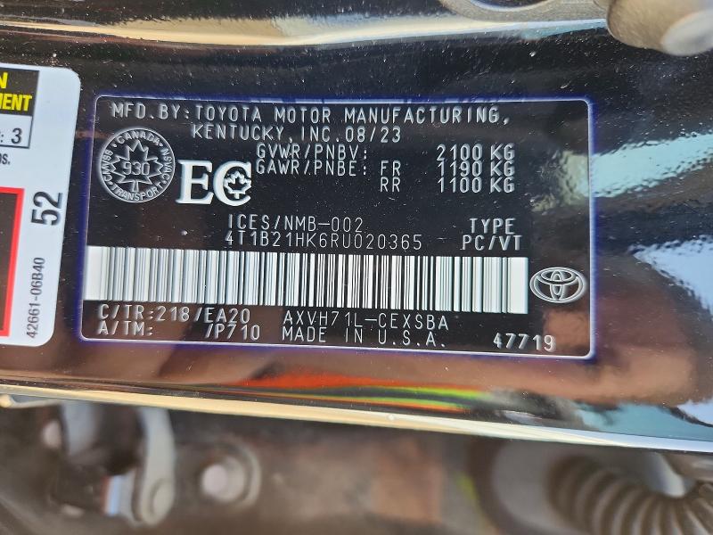 53222246 :رقم المزاد ، 4T1B21HK6RU020365 vin ، 2024 Toyota Camry مزاد بيع