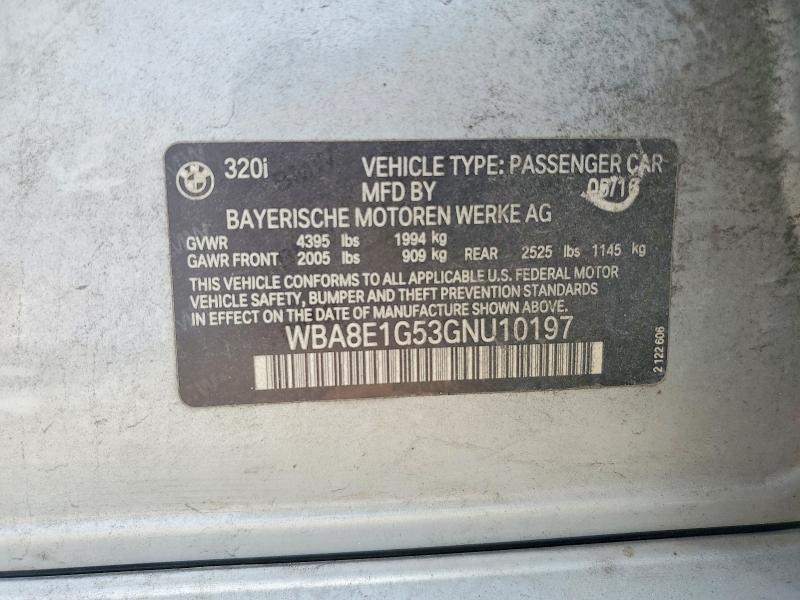 52889716 :رقم المزاد ، WBA8E1G53GNU10197 vin ، 2016 Bmw 320 مزاد بيع