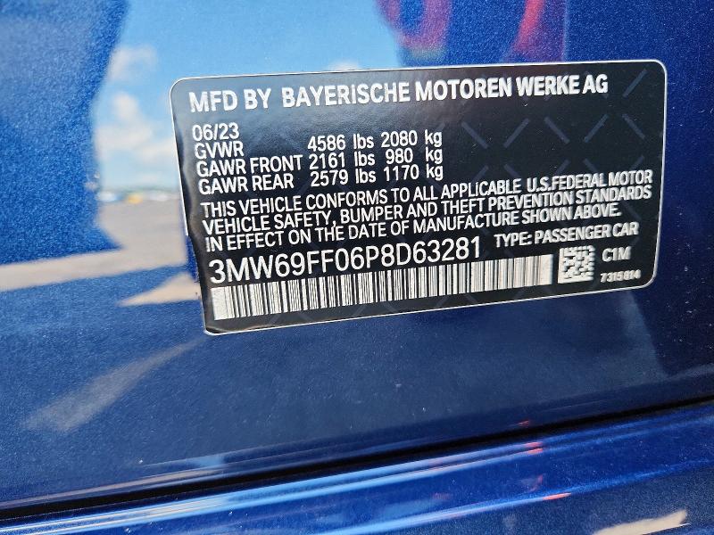 2023 Bmw 330i მანქანა იყიდება აუქციონზე, vin: 3MW69FF06P8D63281, აუქციონის ნომერი: 53751636