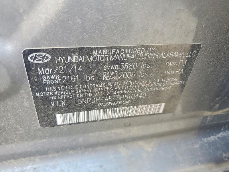 2014 Hyundai Elantra მანქანა იყიდება აუქციონზე, vin: 5NPDH4AE4EH510440, აუქციონის ნომერი: 54256276