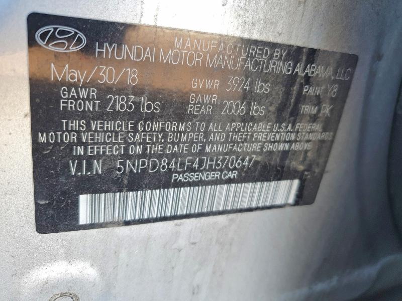2018 Hyundai Elantra მანქანა იყიდება აუქციონზე, vin: 5NPD84LF4JH370647, აუქციონის ნომერი: 51910216
