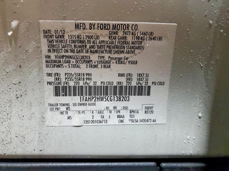 52894506 :رقم المزاد ، 1FAHP2HW5CG138203 vin ، 2012 Ford Taurus مزاد بيع