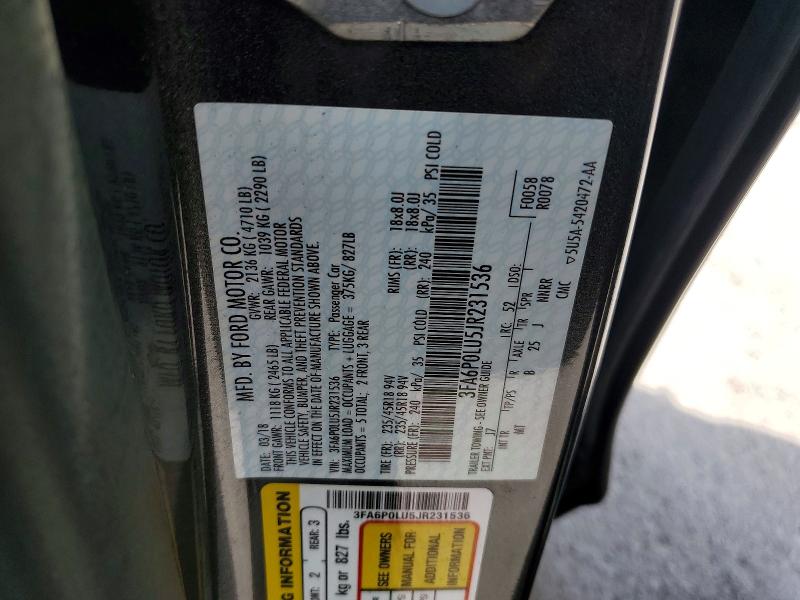 2018 Ford Fusion მანქანა იყიდება აუქციონზე, vin: 3FA6P0LU5JR231536, აუქციონის ნომერი: 54355286