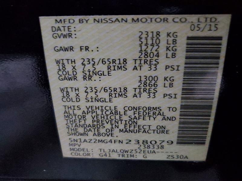 Aukcja sprzedaży 2015 Nissan Murano, vin: 5N1AZ2MG4FN238079, numer aukcji: 52994366