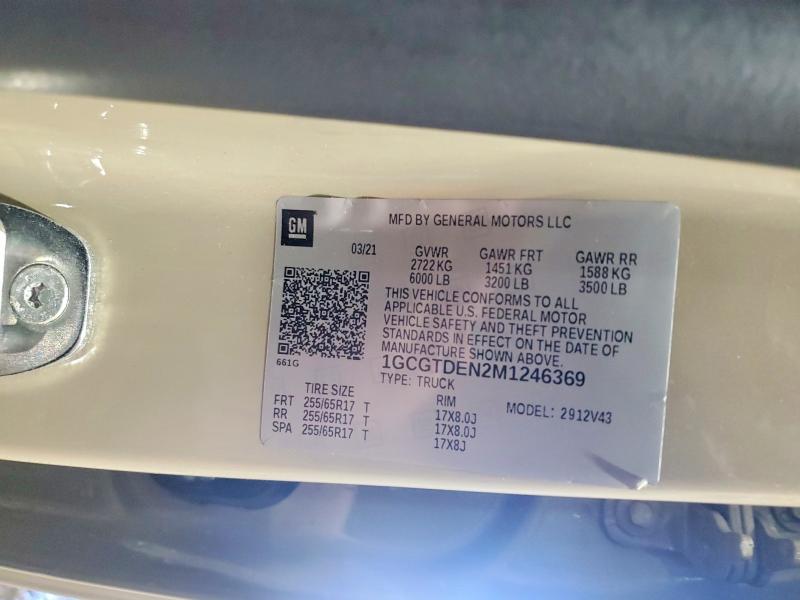 Aukcja sprzedaży 2021 Chevrolet Colorado, vin: 1GCGTDEN2M1246369, numer aukcji: 52182076