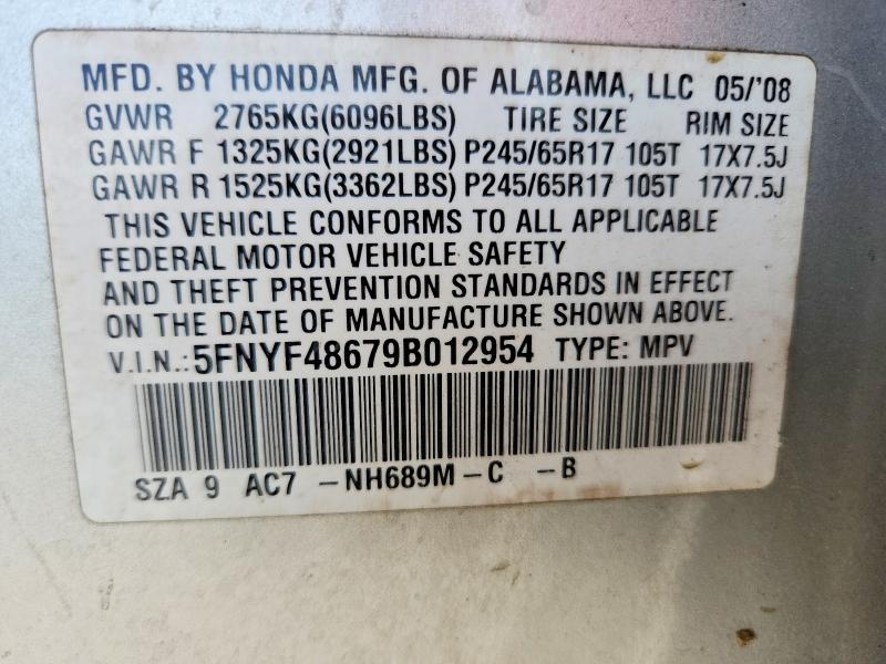 55107546 :رقم المزاد ، 5FNYF48679B012954 vin ، 2009 Honda Pilot مزاد بيع