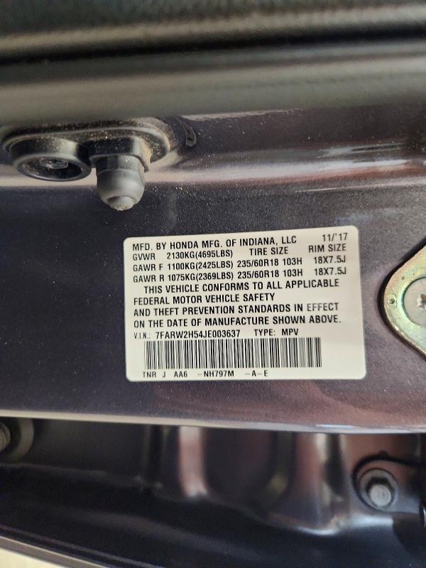 2018 Honda Cr-v მანქანა იყიდება აუქციონზე, vin: 7FARW2H54JE003637, აუქციონის ნომერი: 52152166